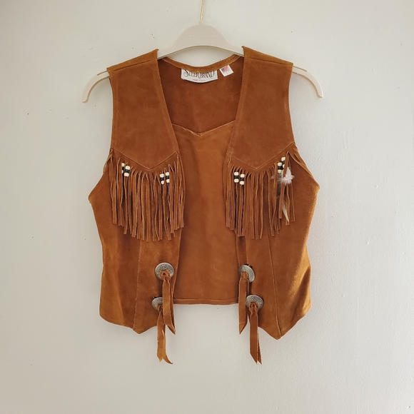 Vintage Jackets & Blazers - Vintage Suede Beaded Fringe Cowgirl Vest